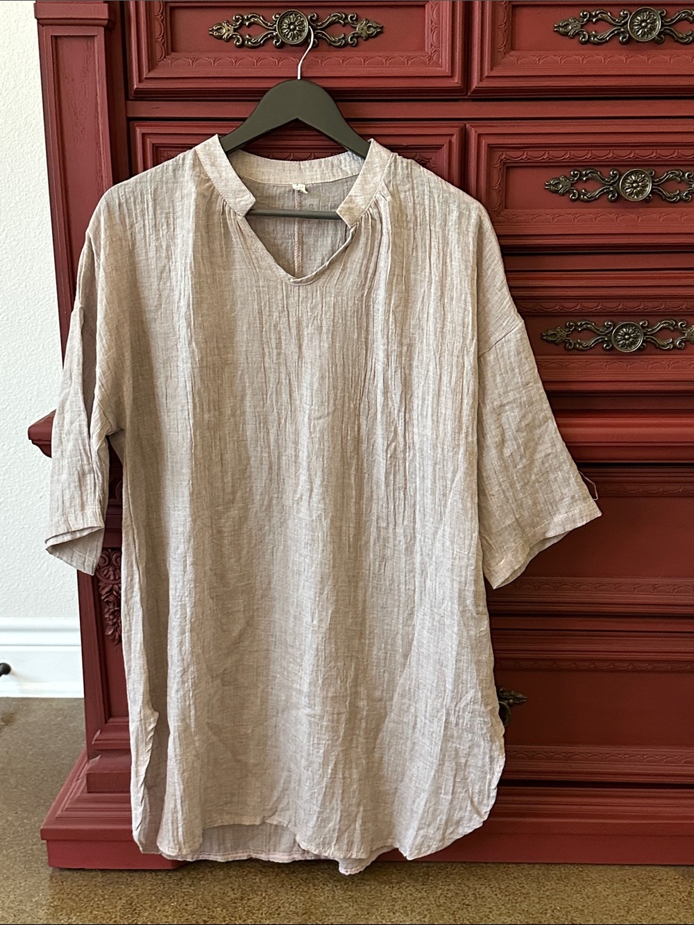 Relaxed shirt dress Linen Tunic Dress in Natural Beige